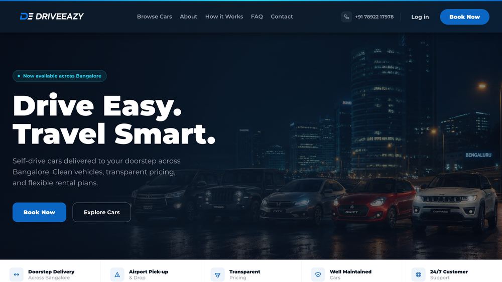 Homepage with car fleet showcase and booking CTA