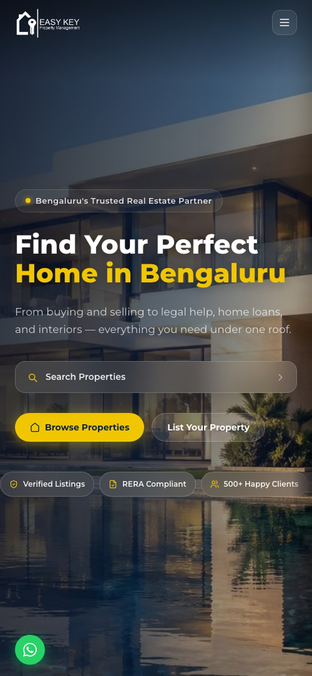 Easykey homepage on mobile